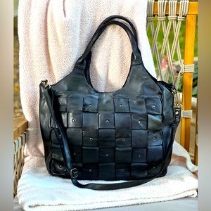 NWOT ANDREA CARDONE Black Leather Washed Large Tote
